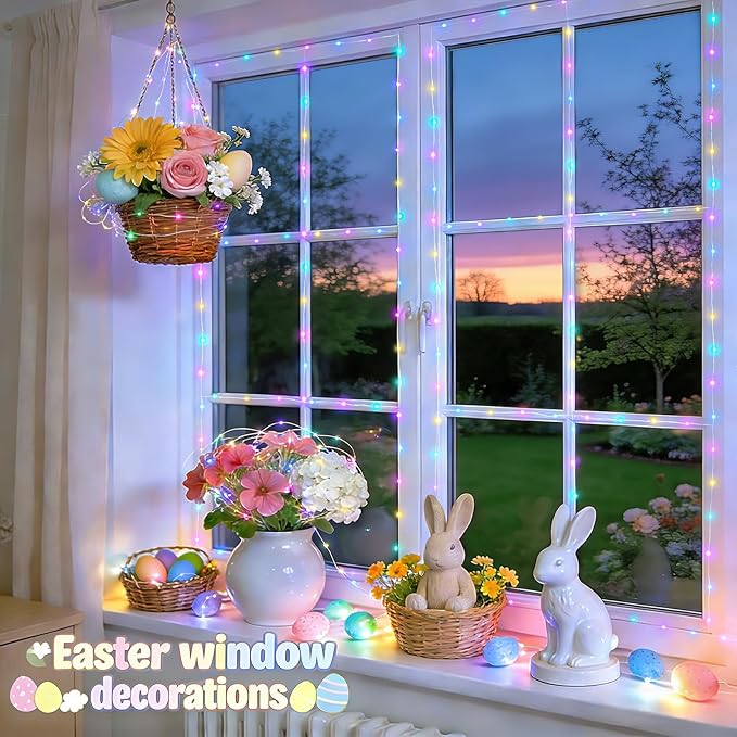 JMEXSUSS 2 Pack Pastel Fairy Lights Battery Operated with Remote, Total 200 LED 66ft Easter Lights Outdoor Waterproof, 8 Modes Battery Powered Twinkle String Lights for Bedroom Indoor Easter Decor