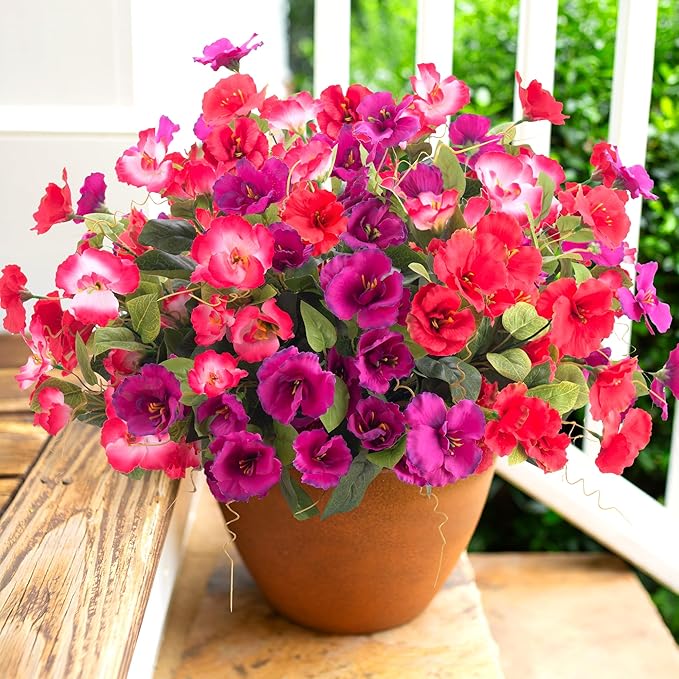 Hibiscus Artificial Flowers Plants for Outdoors Summer Decoration, 6 Bundles Fake Silk Hibiscus Bouquet Realistic UV Resistant Tropical Flowers Artificial for Outside Planter Front Door Porch Patio