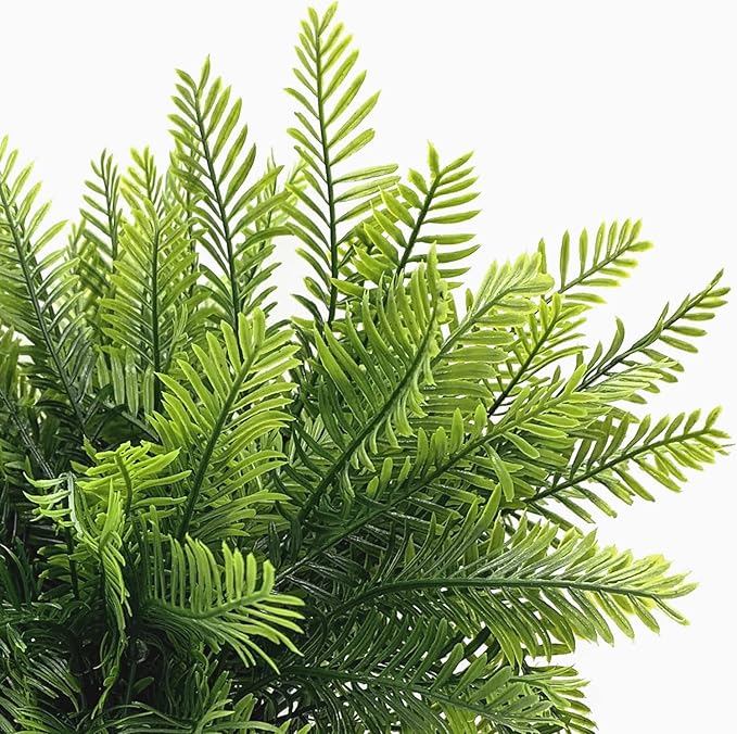 PASYOU Artificial Boston Fern Plants Decor, Fake Shrubs Greenery Leaves Plant Bamboo UV Resistant for Outdoors Indoor Hanging Planter Front Porch Garden Farmhouse Decoration 4 Pack
