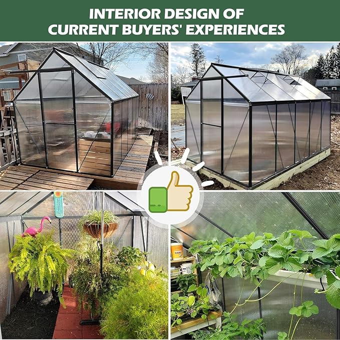 CDCASA Polycarbonate Greenhouse, 8.2x6.2 FT Easy Assembly Aluminum Heavy Duty Greenhouses for Outdoors w/ Window, Swing Door, Walk-in Green House for Sunroom,Outside, Backyard, Garden, Black