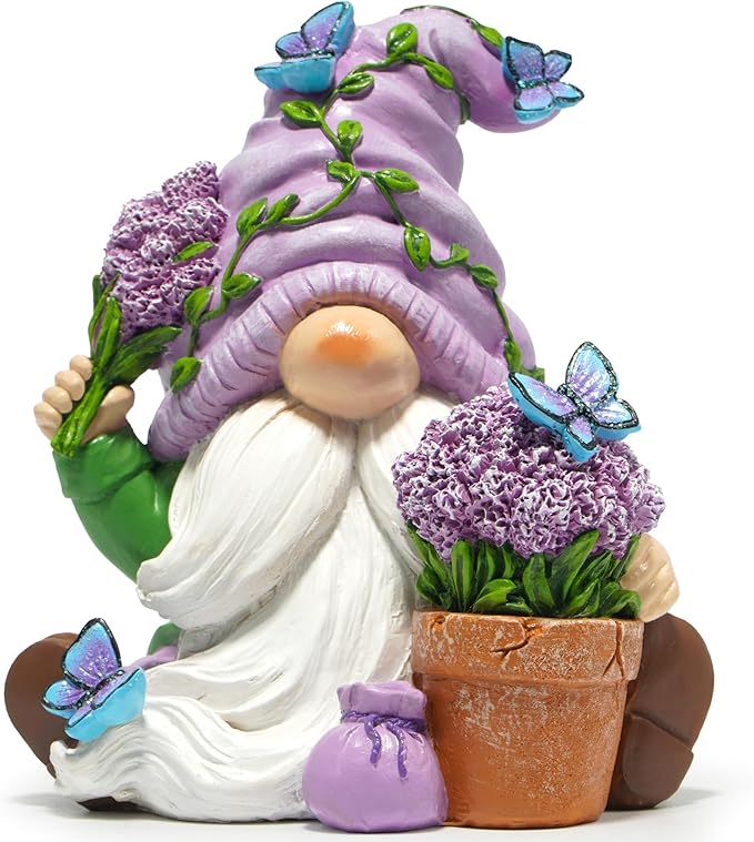 Hodao Spring Lavender Gnomes Decoration Lavender Elf Figurine Decor Spring Gnomes for Home, Porch, Garden Table Decor Warm Gifts for Mom, Grandma