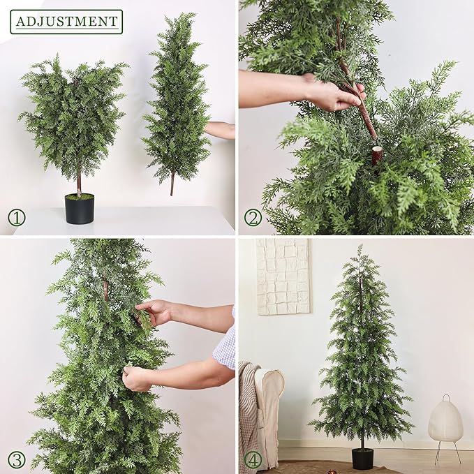 5FT Real Touch Cedar Topiary Trees for Front Porch Decor, Artificial Shrubs Faux Plants Potted UV Resistant Fake Greenery for Outdoor Indoor Door Garden Farmhouse Home Decoration (Set of 2)