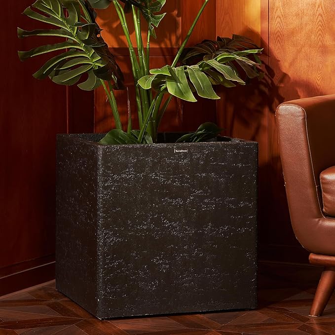 TerraDeco 20 Inch Square Concrete Planter（20Lx20Wx20H，48 Pounds）,Durable All-Weather Use with Drainage Holes,Large Square Planter for Outdoor Indoor Plants