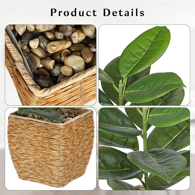 Briful Fake Plants Potted Oak Artificial Plants Indoor Realistic Greenery Faux Plants in Square Plastic Rattan Baskets for Home Decor Farmhouse Office Weddings