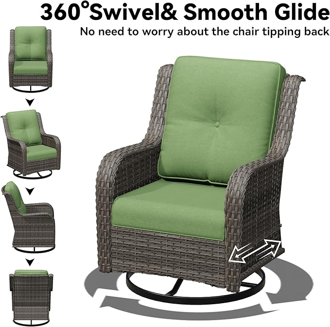 9 Piece Outdoor Wicker Patio Furniture Set, Outdoor Swivel Rocker Patio Chairs Set with Thickened Olefin Cushions, High Back and Deep Seating, Hand-Woven PE Rattan for Porch, Deck