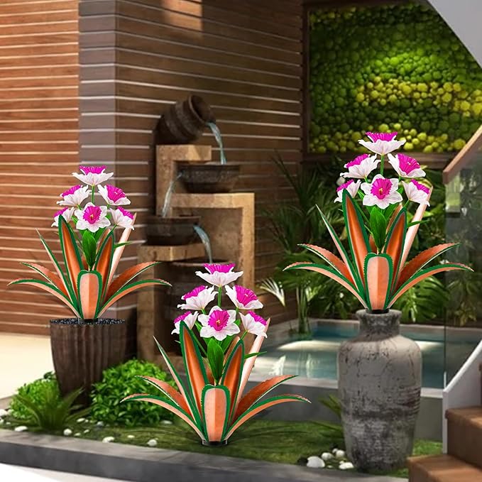 TOMBABY Huge Metal Agave Plants Outdoor Decoration Outdoor Garden Decorated with Flowers Mexican Yard Art Plant Garden Gift (red 1 Pack)