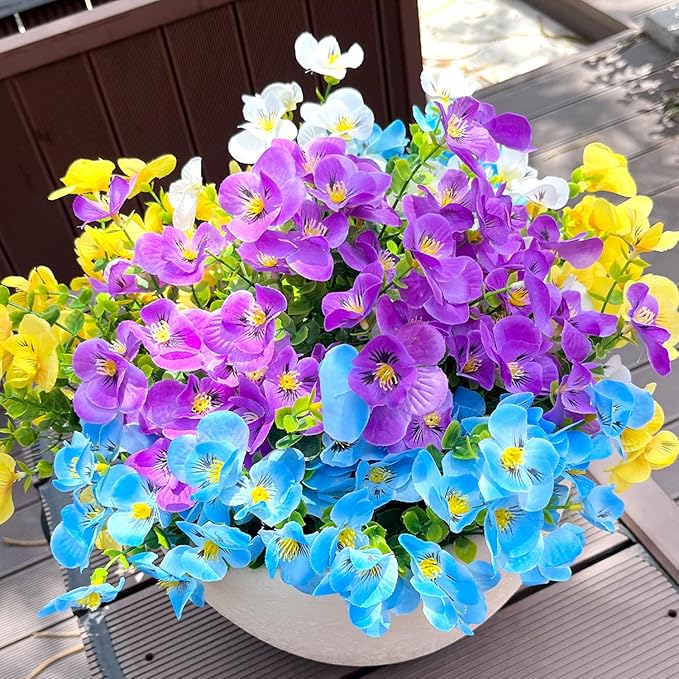 Artificial Flowers for Outdoor, 16pcs Realistic Faux Plants,UV Resistant Fake Fake Plastic Flowers for Outside Indoor Porch Patio Window Box Planter Home Decor