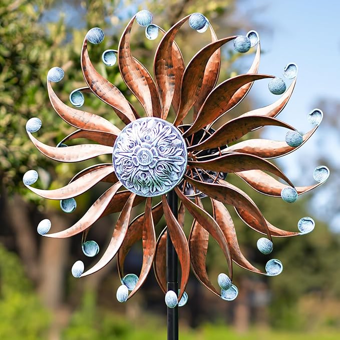 Lariander Wind Spinners Outdoor Metal Large with Stake- 84'' Wind Spinners for Yard and Garden - Windmill for Yard - Ideal Gift Metal Yard Art for Family, Friends, Garden Lovers (Willow Leaf)