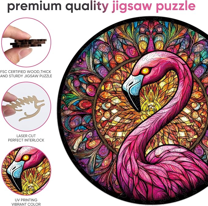 Qiuenisray Wooden Puzzles for Adults 500 Piece, Flamingo Jigsaw Puzzles, FSC Certified Unique Shape Adult Puzzles, Christmas Thanksgiving Gifts for Family Friend 16.5 x 16.5 in