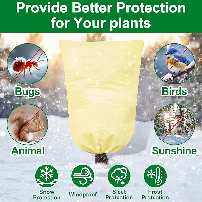TRIITECH 2 Packs Plant Covers for Winter 80x120cm, Shrub Covers for Winter, Plant Cover Freeze Protection, Cold Frost Protection Cover with Zipper Drawstring(80gsm)