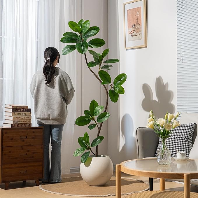 6ft Artificial Rubber Tree Faux Plants Indoor Faux Floor Artificial Trees Indoor,Fake Plant Fake Tropical Plants,Large Floor,Real Touch Rubber Tree for Home Decor
