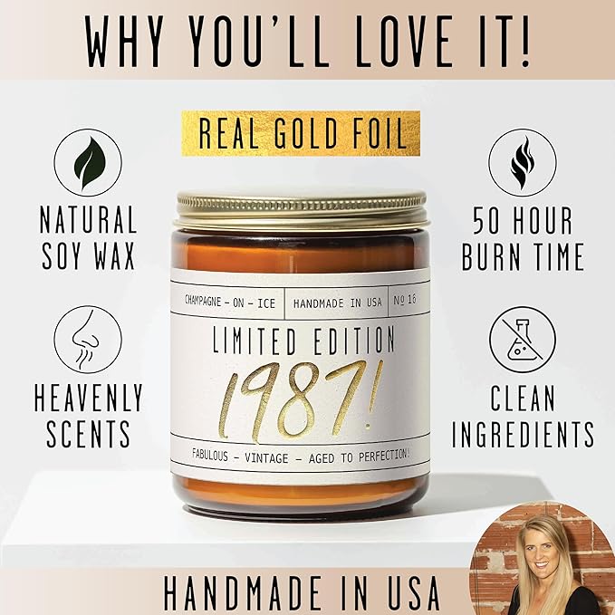 37th Birthday Gifts for Women - 'Limited Edition 1989' Soy Candle, w/Champagne on Ice I 37 Birthday Gift for Her Ideas I 9oz Reusable Jar, 50Hr Burn, Made in USA