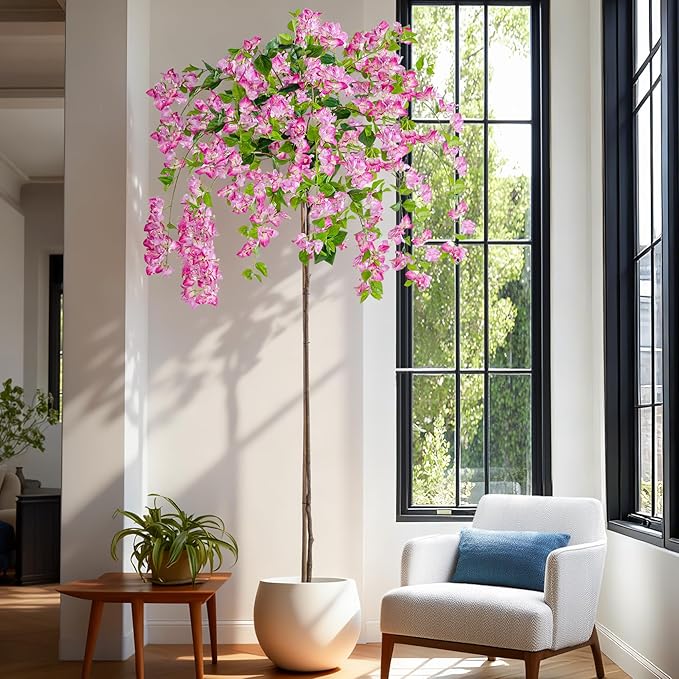 6FT Artificial Bougainvillea Tree Artificial Tree Tall Potted Fake Bougainvillea Trees for Outdoor Indoor Lifelike Potted Faux Plants with Wood Trunk and Flowers Office Wedding Home Decor
