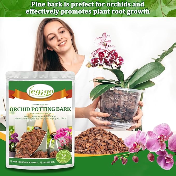 Legigo 8 Quarts Organic Orchid Potting Bark- All Natural Orchid Bark Potting Mix Pine Bark Wood Chips for Houseplant Mulch, Orchid Plants Root Development