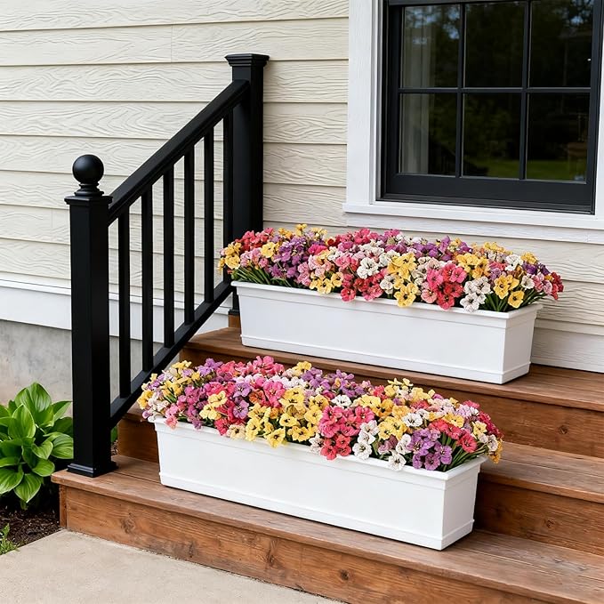 Stymedeca Artificial Flowers for Outdoor Faux Plants for Spring Summer Decoration, UV Resistant Realistic Silk Plastic Fake Flowers Garden Porch Patio Balcony Yard Front Home Decor, 24 Bundles