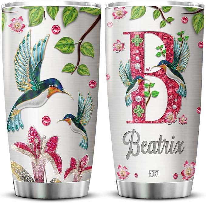 Personalized Initial Coffee Tumbler Hummingbird Custom Name Birthday Gifts For Women Mom Travel Mug With Lid Insulated Cup Cold Steel Tumblers Inspirational Quotes Jewelry Styles