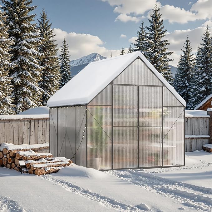 Green House for Outside, Greenhouse for Outdoor, Walk-in Garden Greenhouses, Heavy Duty Polycarbonate Greenhouse, Backyard Green Houses (8x8)