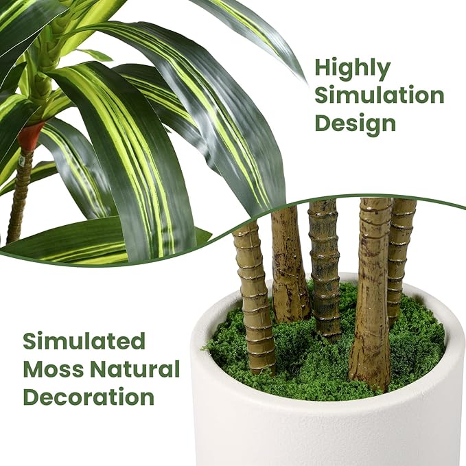 Alupssuc Artificial Dracaena Fake Tree 4FT, White High Pot Artificial Plants Indoor&Outdoor, Fake Plants for Office/Home/Living Room Potted Decoration, 4ft
