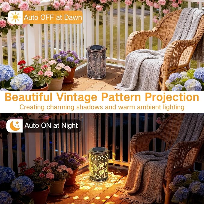 OUTONLIFE Butterfly Solar Lanterns Outdoor Waterproof, Metal Hanging Solar Lights for Outside Garden, Yard, Patio, Backyard, Porch Decor, Birthday Gifts for Women Mom Grandma