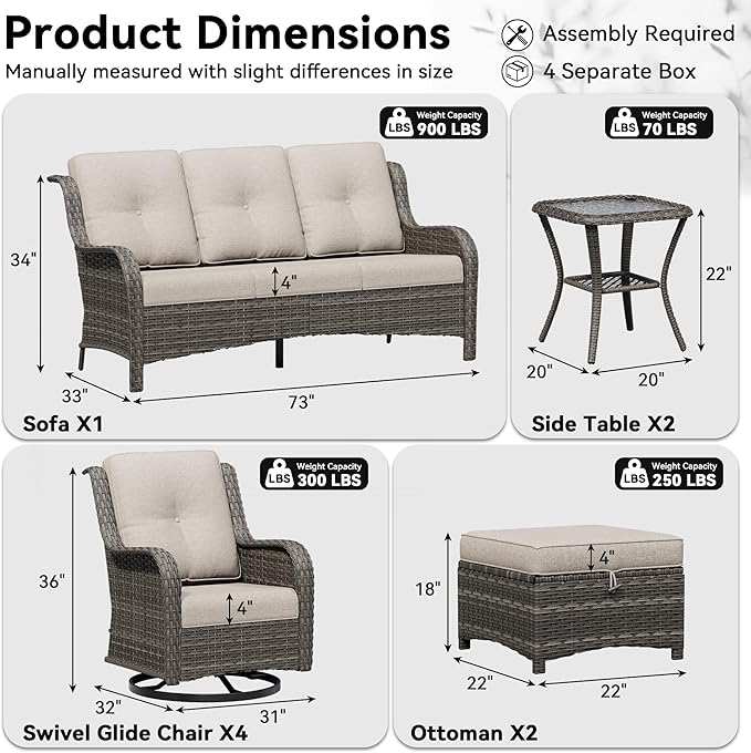 9 Piece Outdoor Wicker Patio Furniture Set, Outdoor Swivel Rocker Patio Chairs Set with Thickened Olefin Cushions, High Back and Deep Seating, Hand-Woven PE Rattan for Porch, Deck