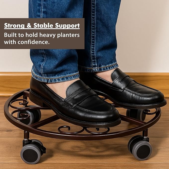5 Pack Plant Caddy with Wheels Heavy Duty 11.8 Inches Metal Plant Stand with Wheels Plant Dolly Rolling Plant Stand Plant Roller with Casters for Indoor and Outdoor (5, Bronze)