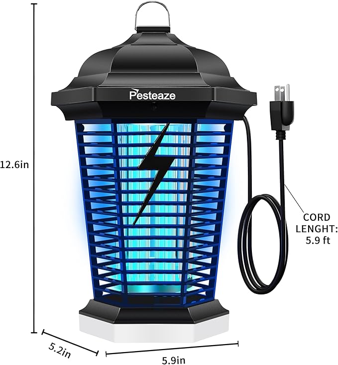 Bug Zapper Outdoor with LED Light, 5600V Electric Fly Zapper, Plug-in Mosquito Killer, 3 Prong Plug, Mosquito Zapper, Fly Traps, Flying Insects Zapper Indoor Outdoor, ABS Plastic