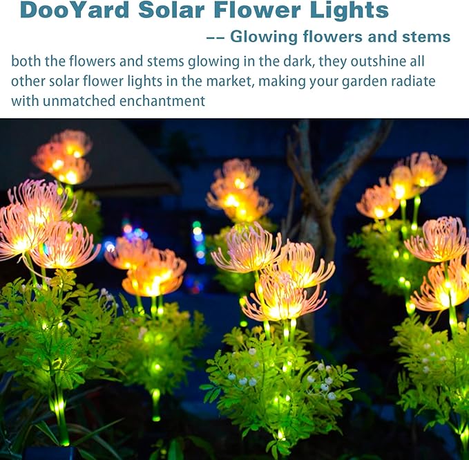 DooYard Solar Garden Lights, Solar Flowers Lights with Glowing Flowers & Stems, Upgraded Solar Panel, Outdoor Lights for Garden Decoration,Yard Decor and Gift for Mother (4 Pack)