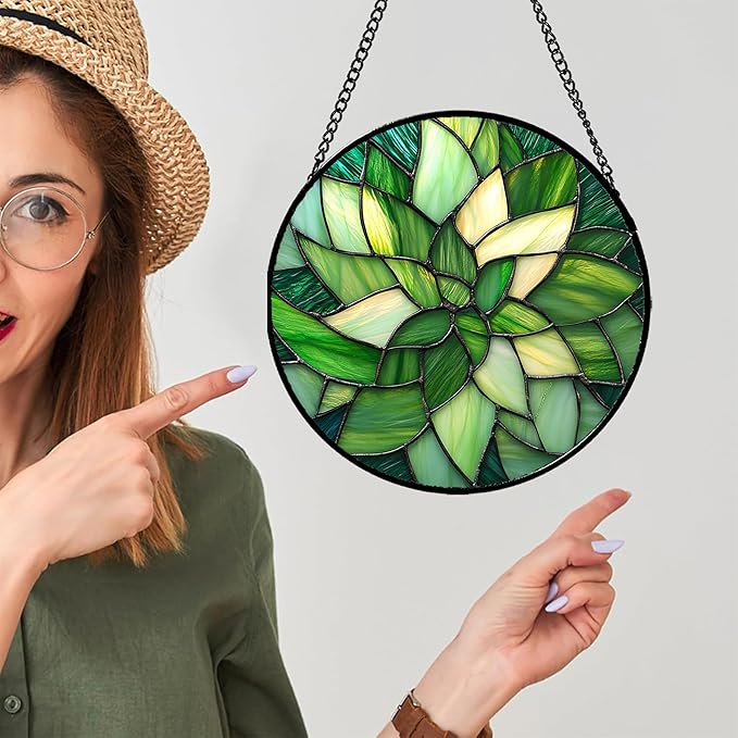Stained Glass Window Hanging - Ireland Green Suncatcher for Doors Garden Patio Sun Catchers Decor Mother's St. Patrick's Day Birthday for Women Men Mom Nana Friend15 in