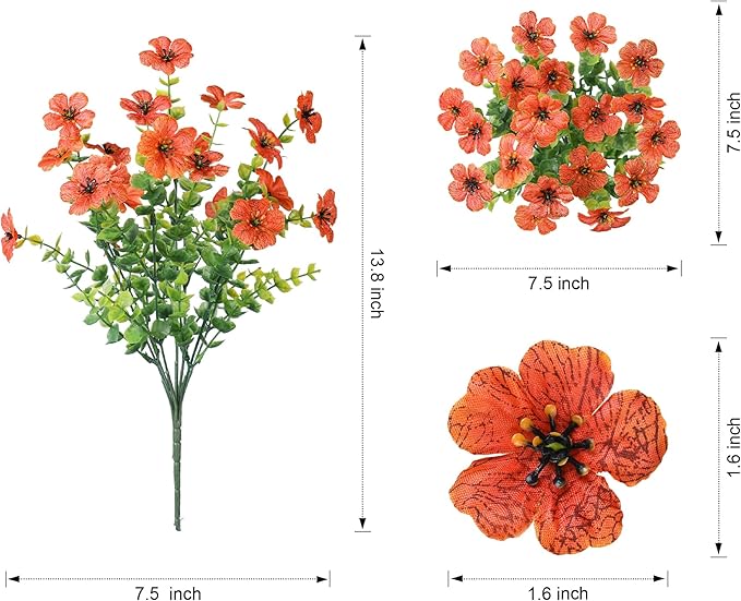 florisso Artificial Fake Fall Mums Flowers Plants for Outdoor Outside Decoration, 12 Bundles Faux Silk Orange Daisy UV Resistant Look Real for Autumn Front Door Porch Planter Patio Garden Home