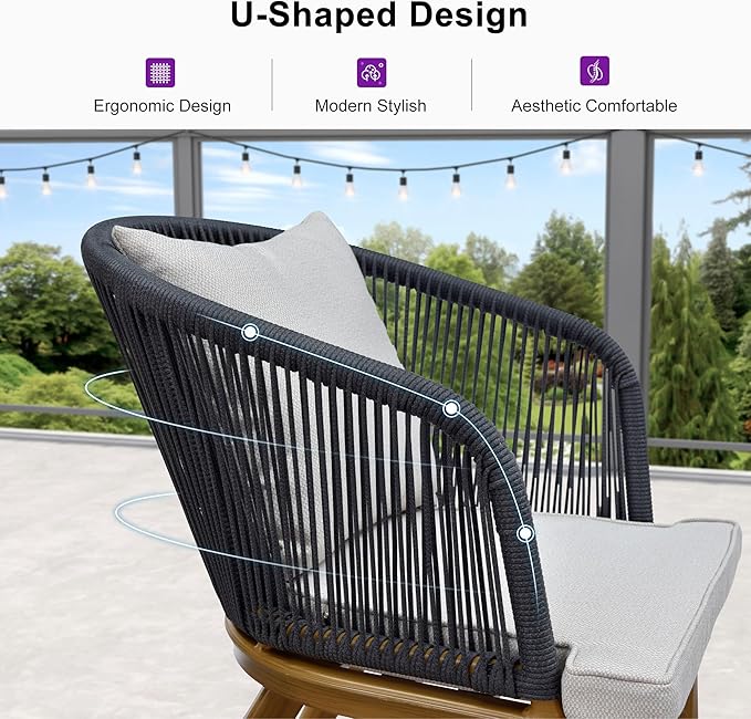 PURPLE LEAF 9 Pieces Patio Dining Set Wicker Outdoor Furniture Rectangular Table and Chairs Set for Garden Deck Teak-Finish Aluminum Frame Backyard Kitchen Set, Cushions and Pillows Included