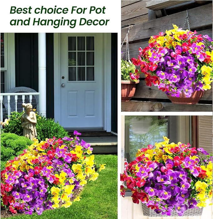 Artificial Flowers for Outdoor, 16 Bundle UV Realistic Fake Faux Plastic Flowers for Outside Indoor Porch Patio Window Box Planter Home Decor