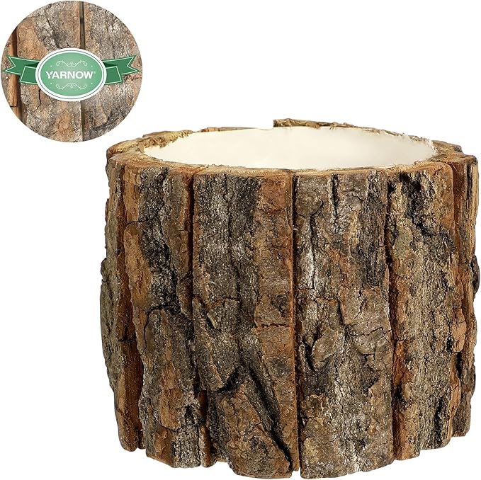 YARNOW Wooden Flower Pot Bark Vase Rustic Country Style Flower Planter Farmhouse Plant Vase Container Arrangement 12x12x10cm