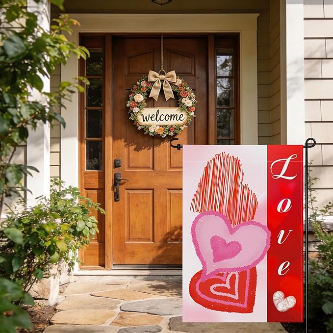 pretty_jessie Valentines Day Garden Flag 12x18 Inch Double Sided, Love Hearts Burlap Yard Flag Anniversary Patio, Porch, Backyard Outdoor Decorations