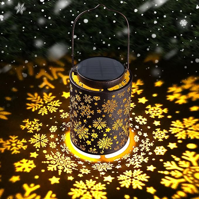 Snowflake Solar Lanterns Outdoor Waterproof, Hanging Metal Copper Lights for Garden, Patio, Porch, Yard, Romantic Valentine’s Gift for Her, Thoughtful Winter Gifts for Mom & Women