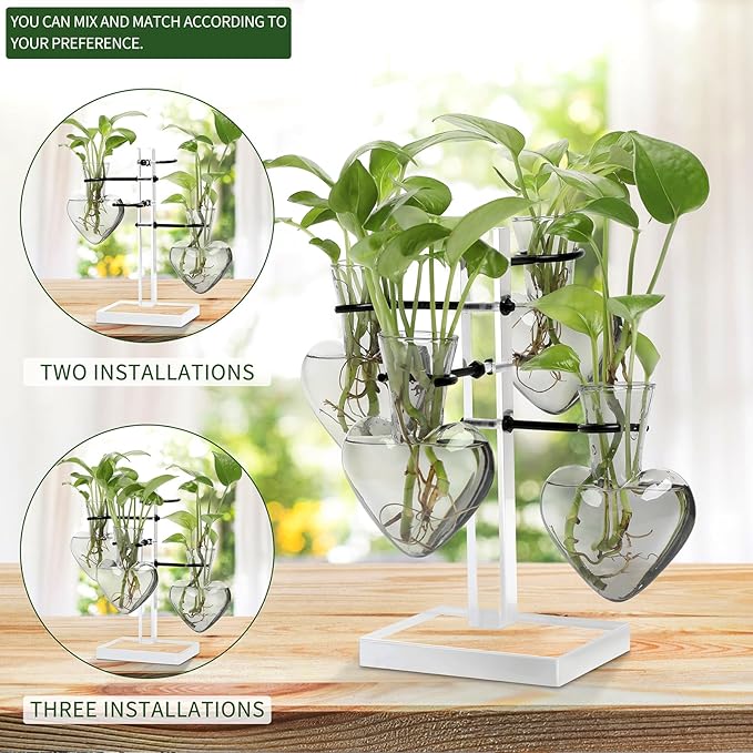 YYHglass Clear Plants Propagation Stations Terrarium Kit Birthday Gift for Women for Indoor Home Office Decor Acrylic Plant Accessories - 4 Love Hear Vase
