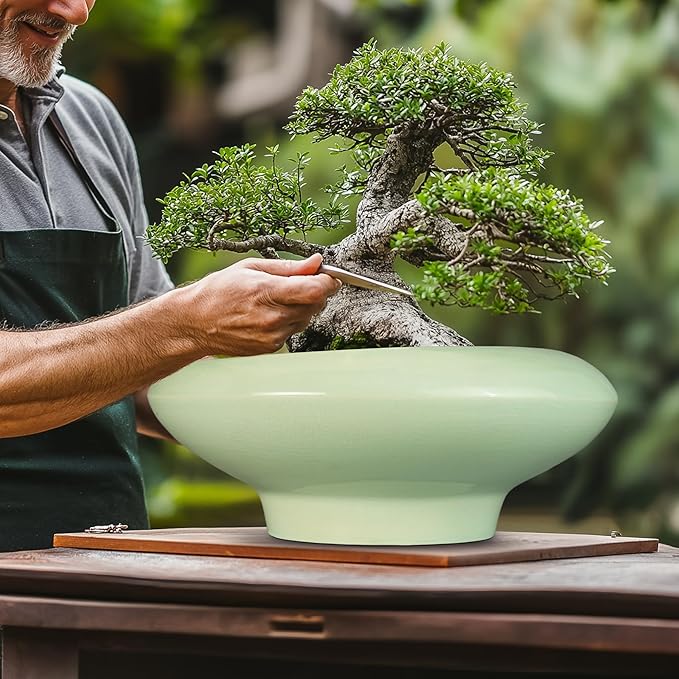 Teagas Ceramic Bonsai Pots - Large Succulent Planter 13 Inch Plant Pot Indoor Succulent Pot with Drainage Hole Outdoor Planter Bonsai Tree Pot for House Home Garden Office Decor Green