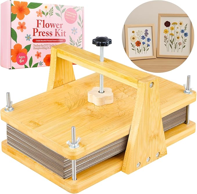 MeRGBWLife Large Bamboo Flower Press Kit – 6 Layers, 11"x7" Even Pressure Plant Press for Adults, DIY Flower & Leaf Preservation for Arts, Crafts, and Dried Plant Projects
