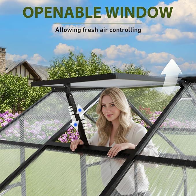 8X10 FT Greenhouse for Outdoors, Polycarbonate Walk-in Green House for Outside, Reinforced Aluminum Frame Greenhouses, Heavy Duty Garden, Patio, Backyard Flower Planting