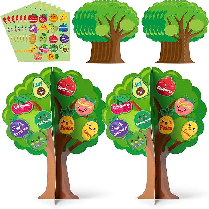 Aginc Berry 16 Set Fruit Bible Trees Cutouts, Make Your own Fruit Bible Accents Tree, DIY Christian Religious Learning Fruits Tree for Sunday School Classroom Church Home Fun Activities
