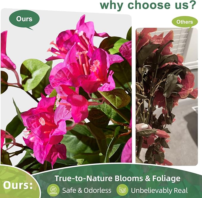 Artificial Hanging Bougainvillea Flowers for Outdoor 3 Pcs Faux Bougainvillea Flowers Fake Hanging Plants Silk Flowers Long Trailing Vines for Front Door Porch Planter Patio Balcony (Light Purple)
