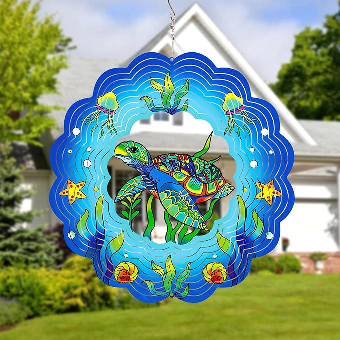 Sea Turtle Wind Spinners Outdoor, Sea Turtle Gifts for Women Mom Grandma Men,12inch 3D Hanging Metal Wind Sculpture for Outside Decor, Birthday for Garden Ornament Decoration