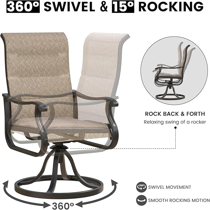 Patio Swivel Chairs Set of 6, Outdoor Dining Chairs with High Back, All-Weather Swivel Rocker Chair for Lawn, Porch or Garden