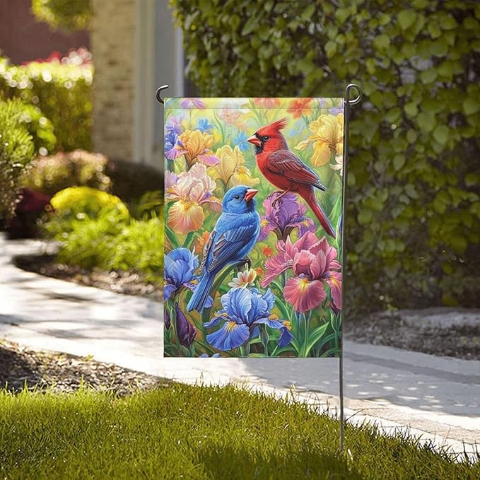 Birds Garden Flag 12x18 Inch Double Sided All-Weather Polyester Outdoor Flag For Patio Lawn Yard And Garden Welcome Decor