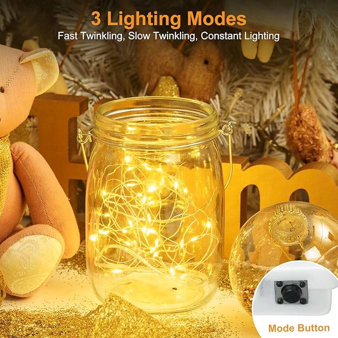btfarm 6 Pack Fairy Lights Battery Operated [3 Modes], 7ft 20 Led Twinkle Lights String Lights Waterproof Bulk Small Mini Silver Wire for Christmas Mason Jars Wedding Table Centerpiece