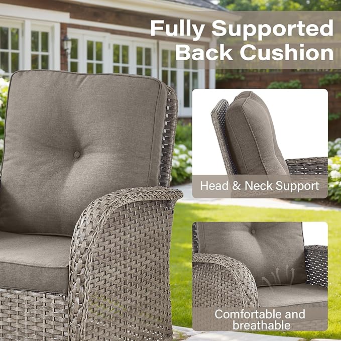 Belord Patio Rocking Chairs Wicker Set - Outdoor Rocking Chairs Set of 2 with Side Table, 3 Piece Patio Rocker Furniture Set with Water-Resistant Cushions for Porch Balcony Backyard