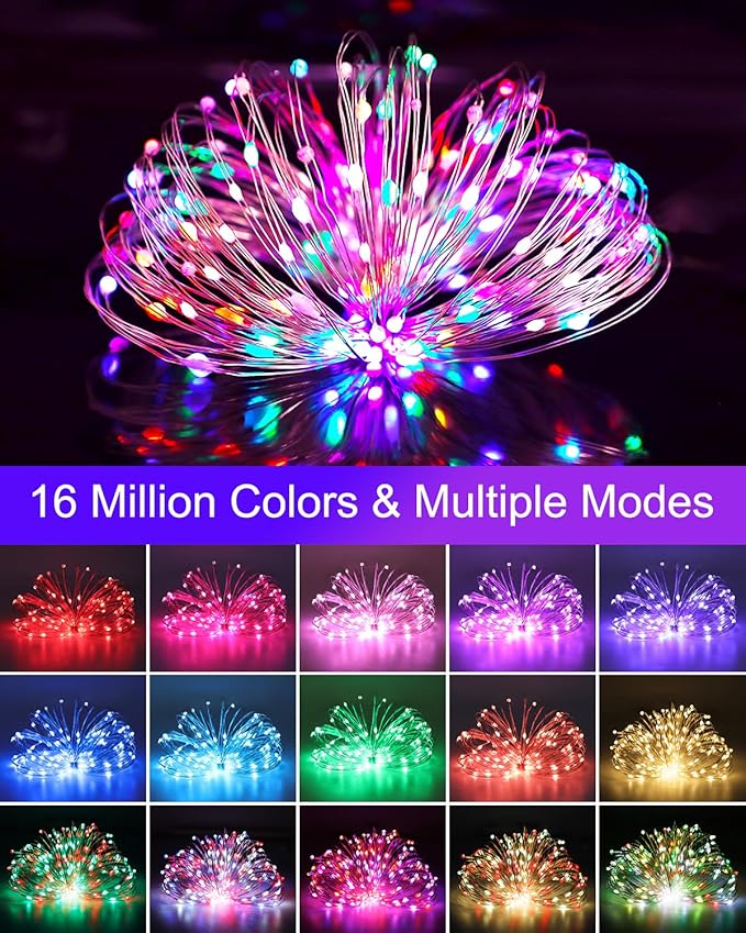 Smart Fairy Lights 33Ft 100 LED Twinkle String Lights with Remote & APP Control, Color Changing USB Fairy Lights Music & Mic Sync for Valentine's Day Bedroom Holiday Party Decor