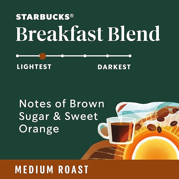 Starbucks K-Cup Coffee Pods, Medium Roast Hot or Iced Coffee, Breakfast Blend, 60 Keurig Pods