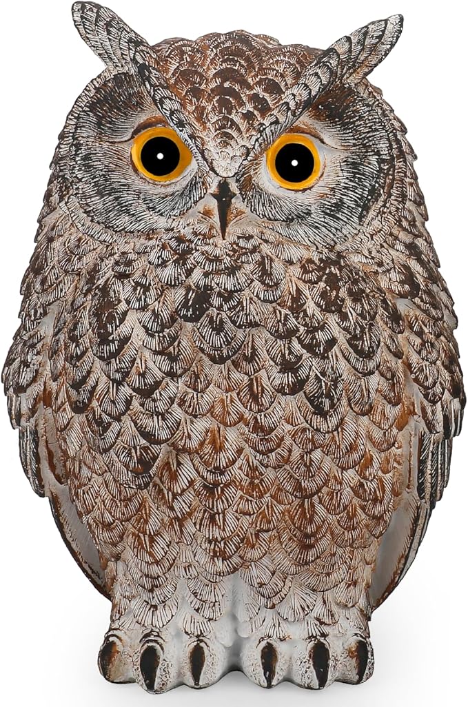 Yanflerent 8.3" Realistic Owl Statue for Indoor & Outdoor Decoration, Effective Birds Deterrent for Garden, Patio, Yard, Fake Owl Suitable for Home Decor (Brown)