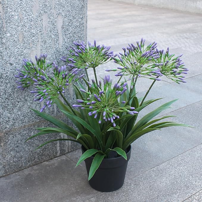 HIFORESTAR Artificial Flowers Plants for Outdoor Planters 8 Bundles Purple Flower Large Spring Summer 18.9 in Look Real Plasic Plant for Front Porch