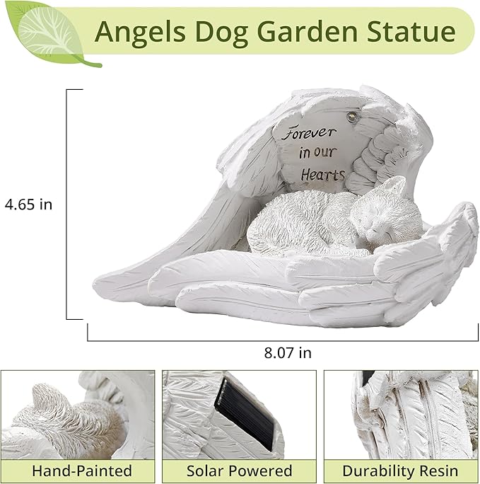 ZhiYo-GD Pet Cat Solar Garden Memorial Statue – Outdoor Resin Angel Kitty with Solar Light, Guardian Angel Kitten Memorial Gift for Patio, Lawn, Yard, or Garden Christmas Decor